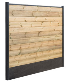 Panneau de clôture lame bois avec poteaux gris et palis ardoise