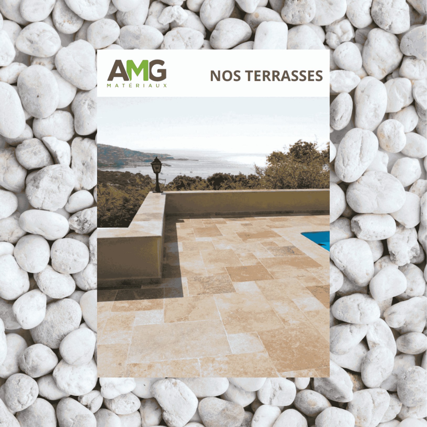 Catalogue sur galet blanc